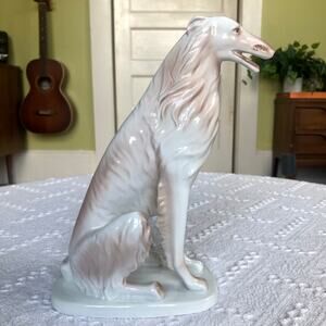 VTG MCM Hollohaza Borzoi Wolfhound Porcelain Figurine 11in‎ 4834 Hungary Stamped